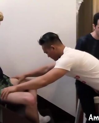 Hot Asian amateur double teamed by two massive dicks