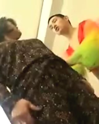 Old Asian lady is groped by a younger man and they bathe to