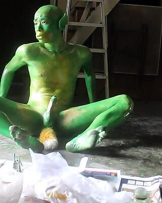 Green Demon Boy / Body Paint / 19 Years Old Extreme Fetish Cosplay #1