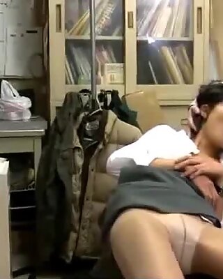 Office Lady Sleeping On The Chair Getting Her Mouth Fucked Licking Guy Cock In The Office