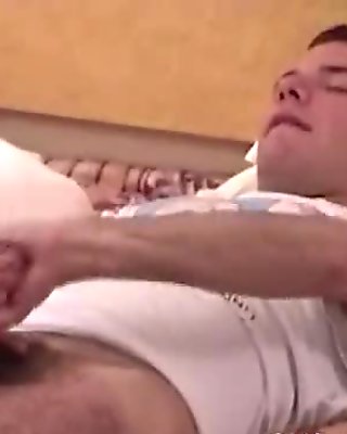 Young stud masturbates while ass toying