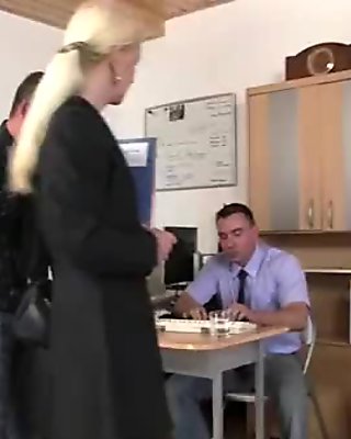 She pleases two dicks at job interview
